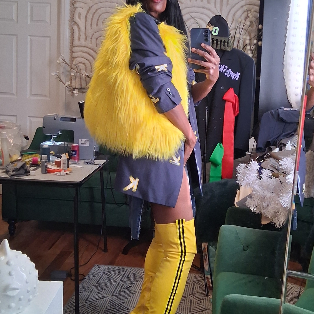 Chic Yellow Faux Fur Shoulder Bag
